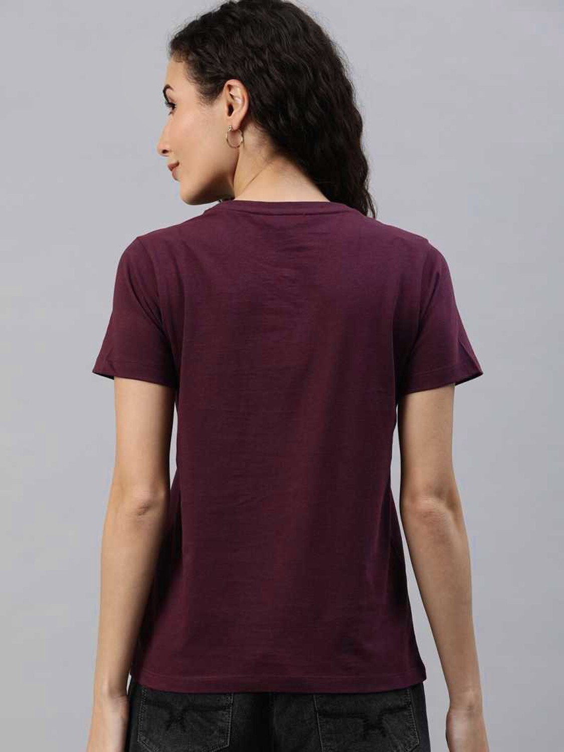 Image of Patche Typography Women Round Neck Maroon T-Shirt