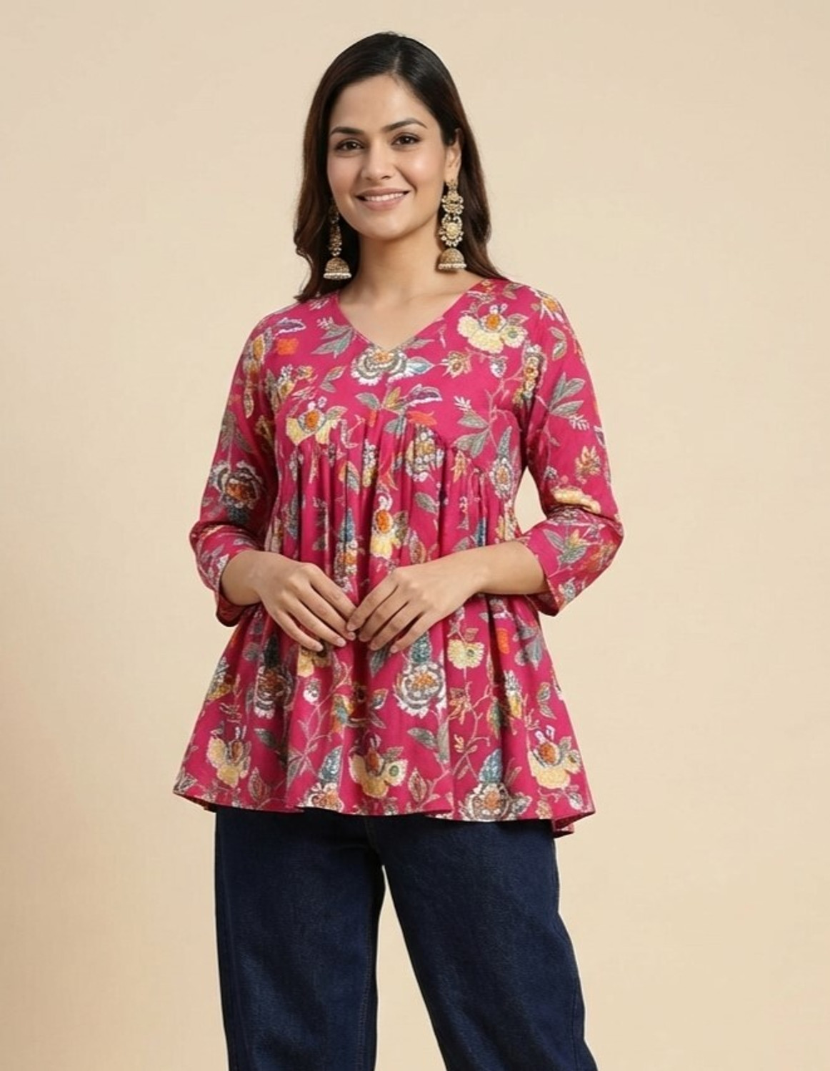 Image of glamson Casual Floral Print, Printed Women Pink Top