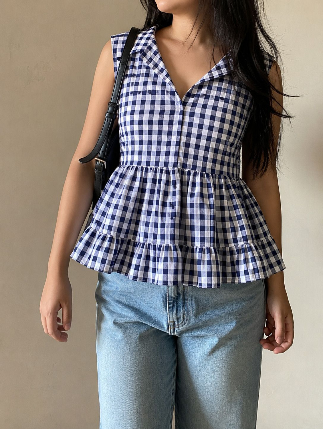 Image of A M.LIBASH Casual Checkered Women Blue Top