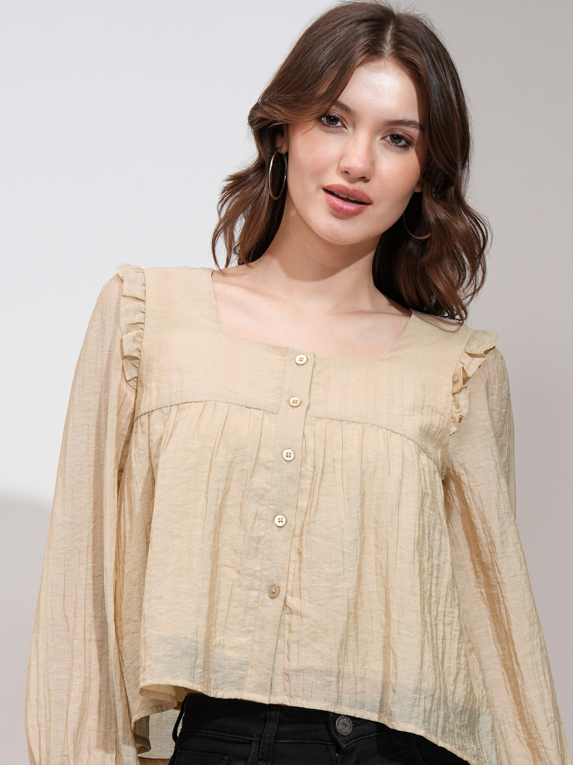 Image of Tokyo Talkies Casual Solid Women Beige Top