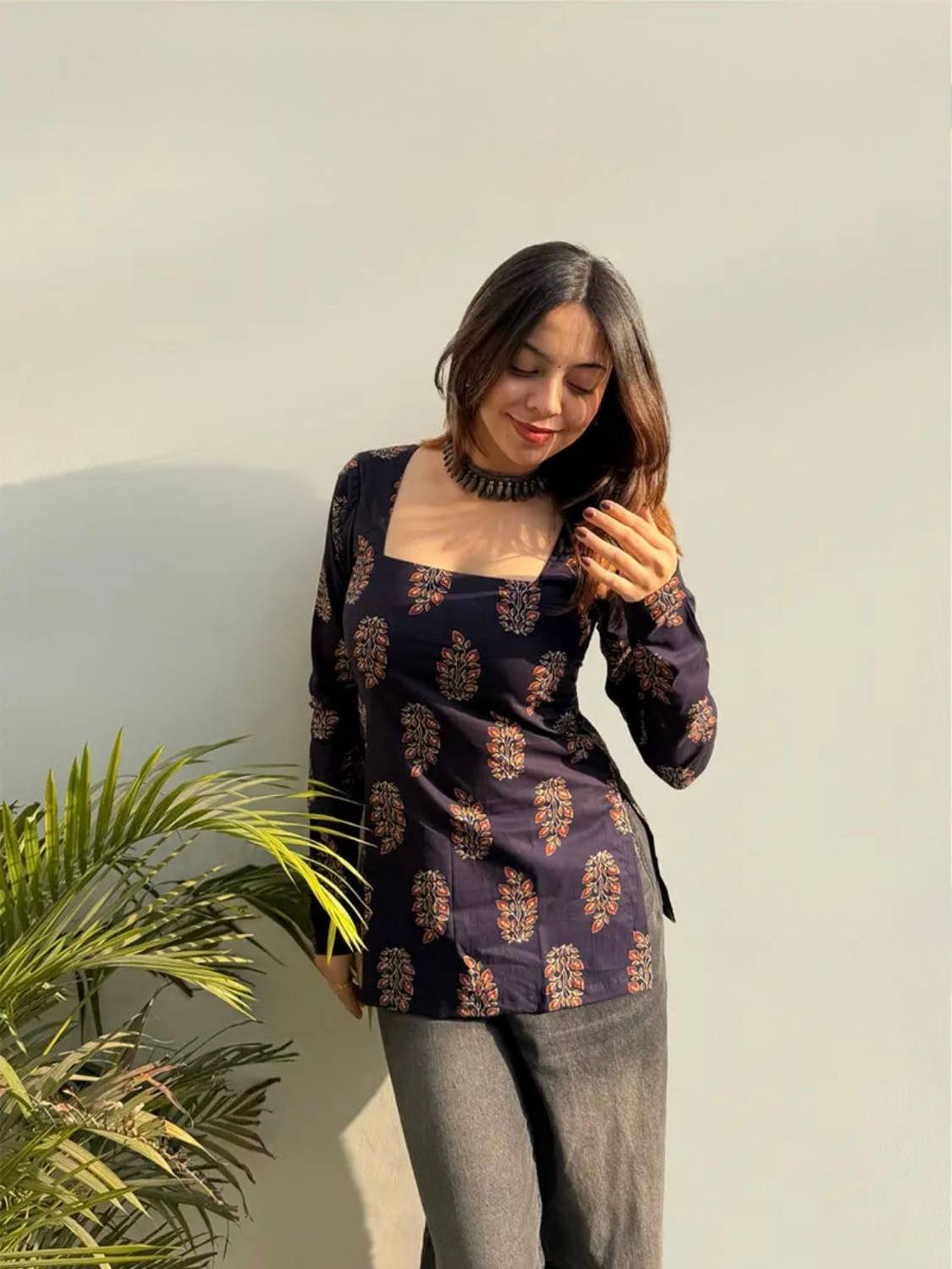 Chetan Textile Party Printed, Ethnic Motifs Women Dark Blue, Multicolor Top