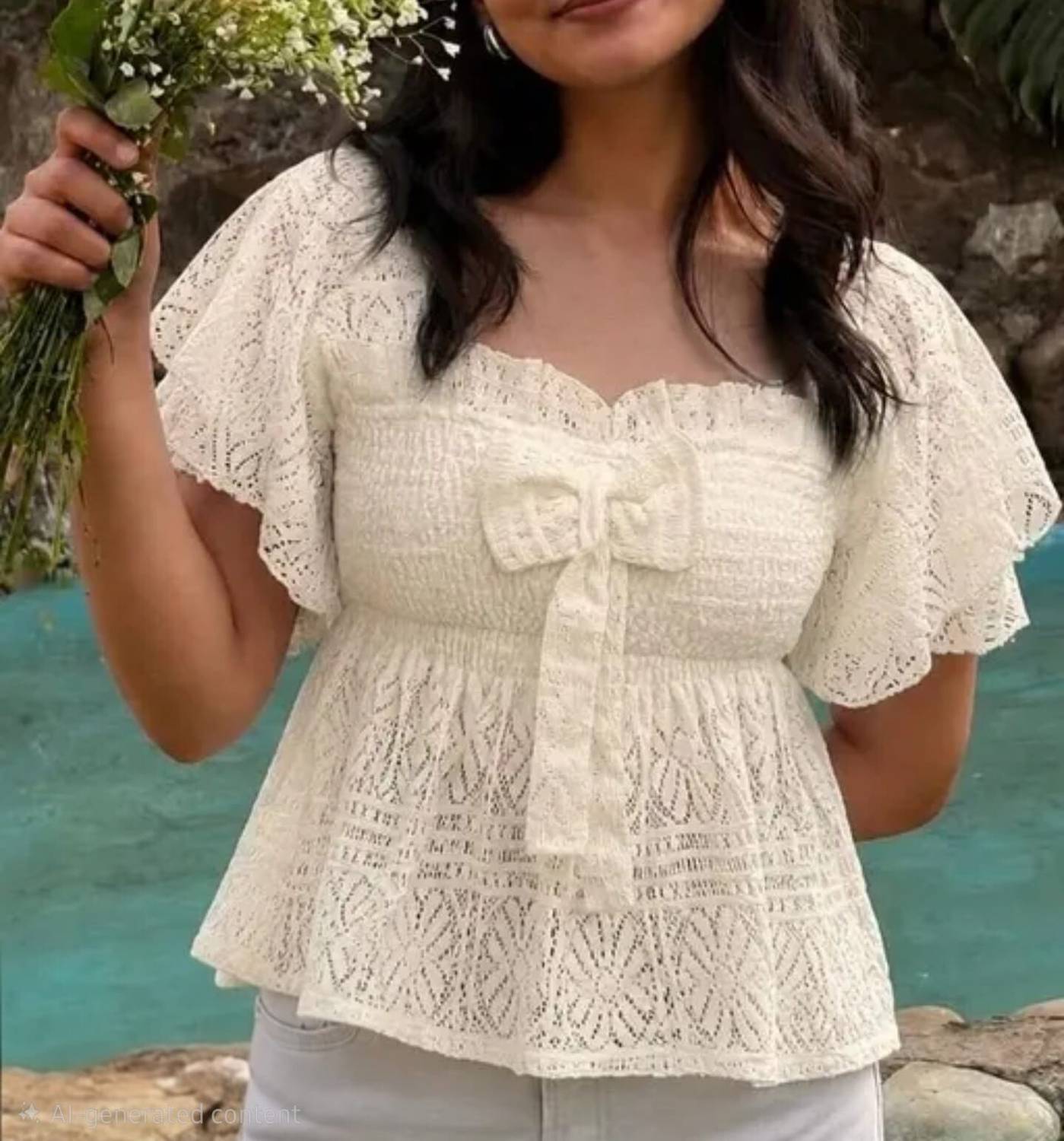 NOORI Women Beige Lace Top - Image 4