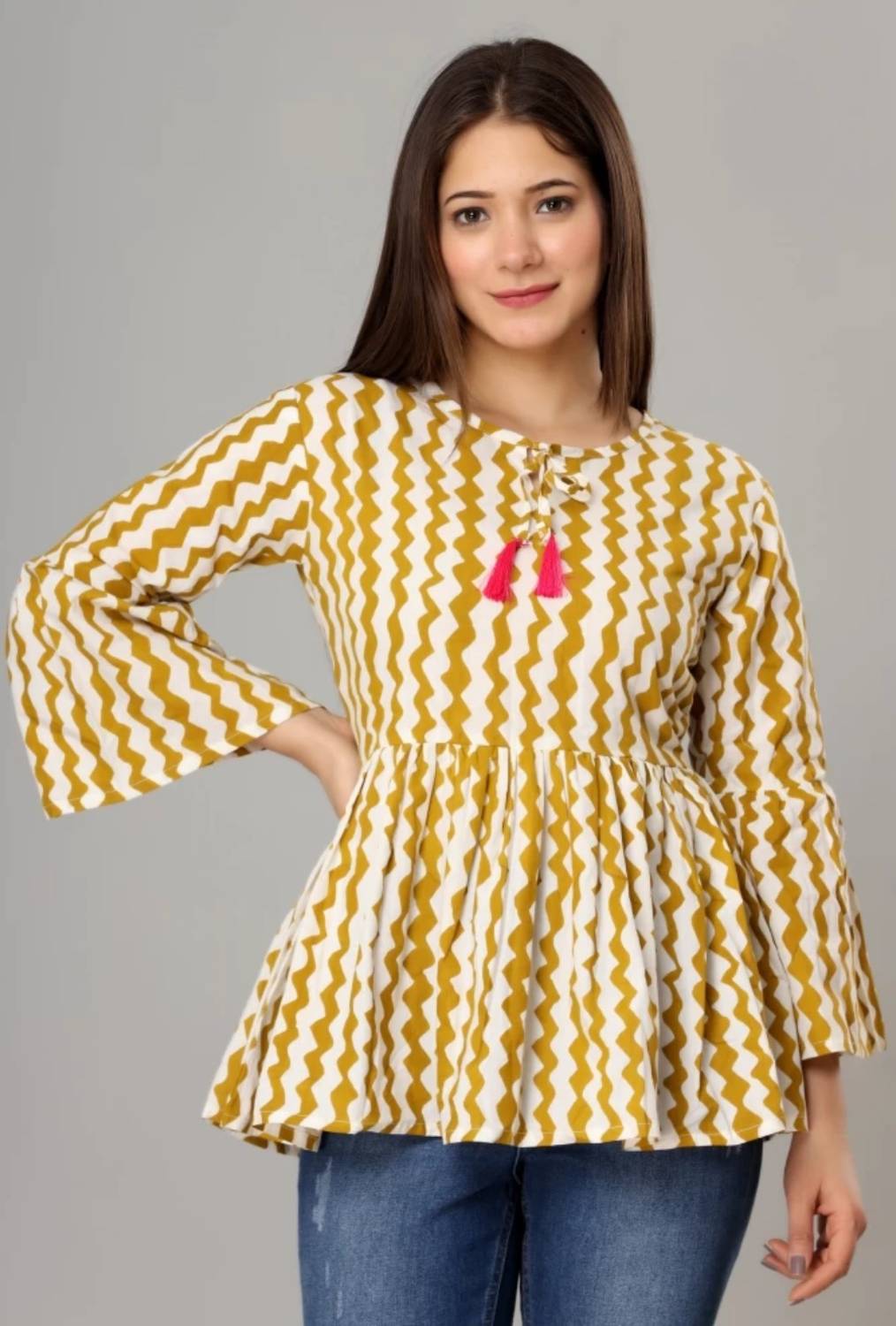 bodhaa Casual Printed Women Yellow Top