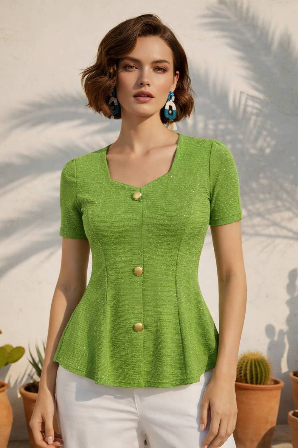 AROD Casual Self Design Women Green Top