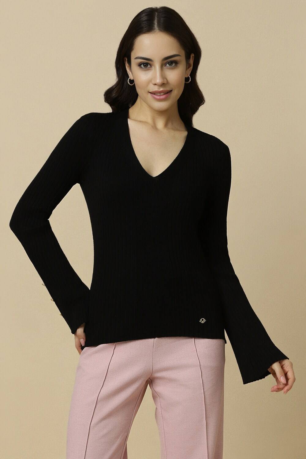 Allen Solly Casual Solid Women Black Top
