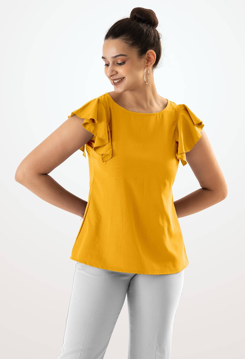 AASK Casual Printed Women Yellow Top