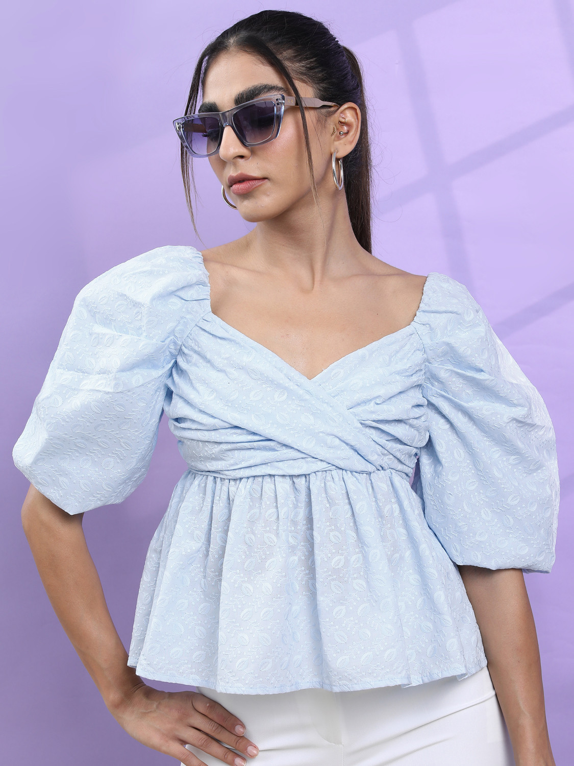 Image of Tokyo Talkies Casual Self Design Women Blue Top