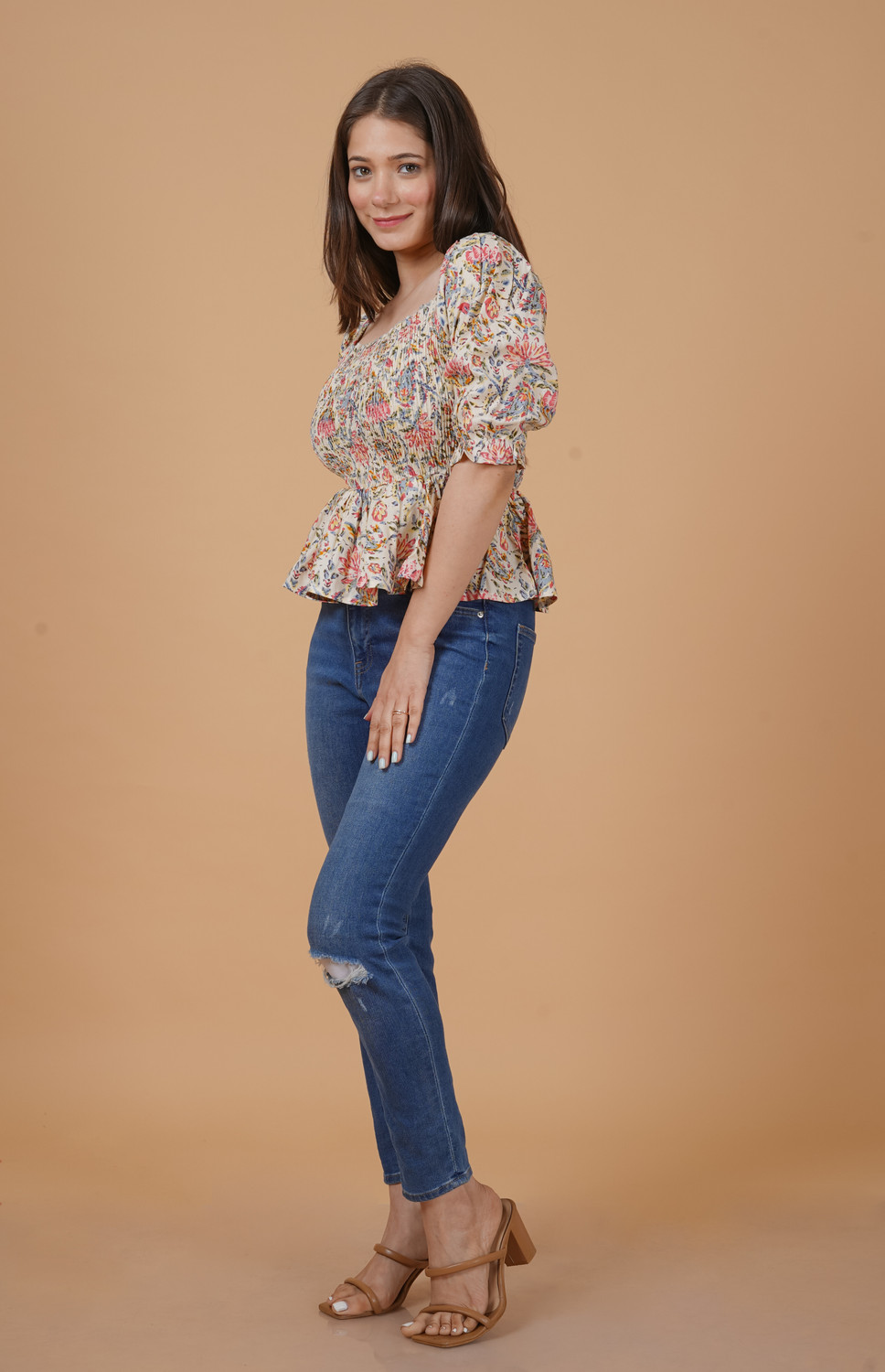 Image of INDIANIC Casual Printed Women Beige Top