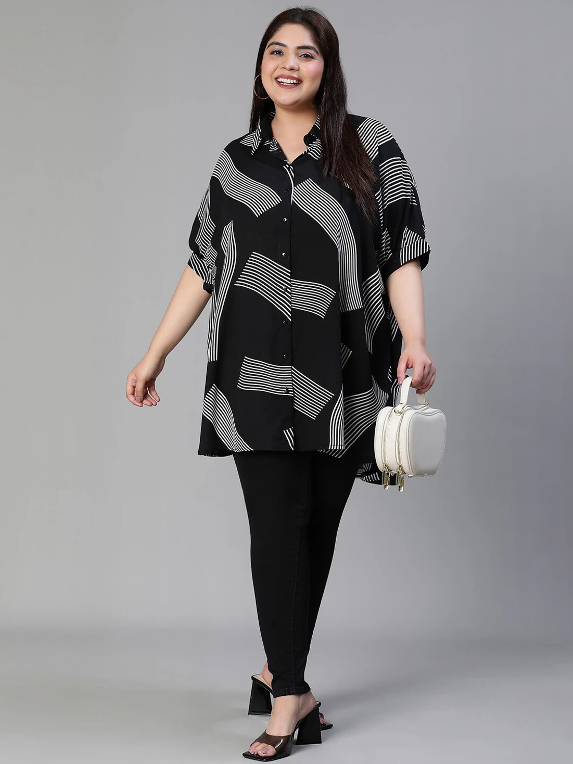 Image of OXOLLOXO Casual Printed Women Black, White Top