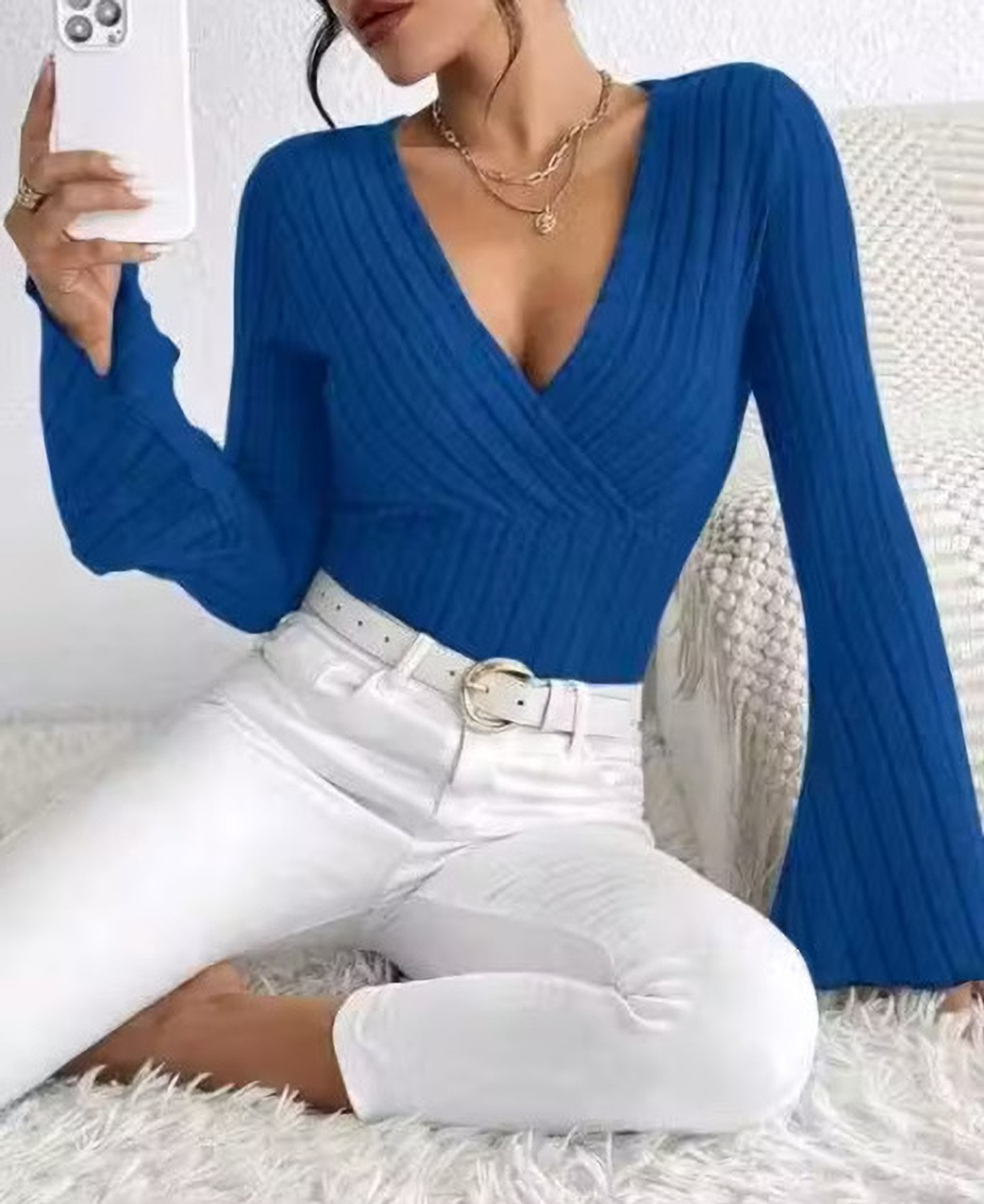 Image of Werave Casual Solid Women Blue Top