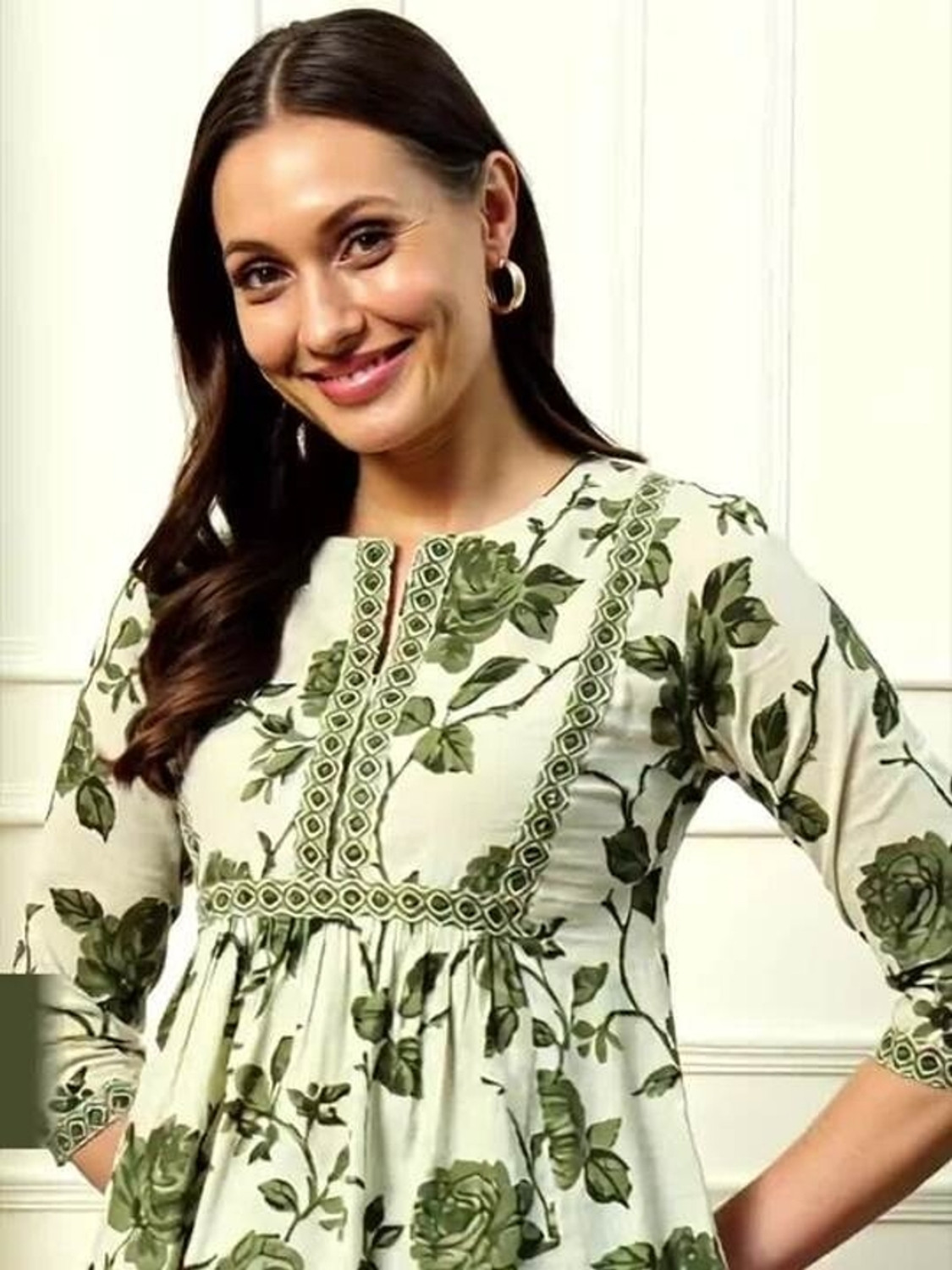 Image of WESTETHNIC Casual Floral Print Women Light Green Top