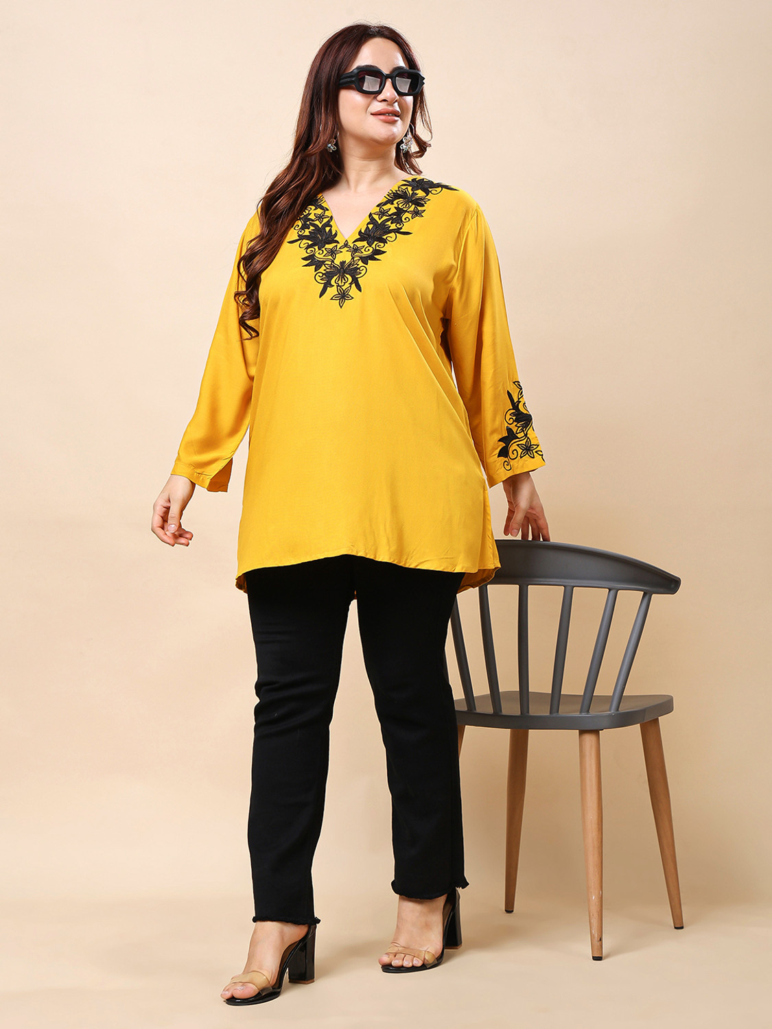 Image of VAAMII Casual Embroidered Women Yellow Top