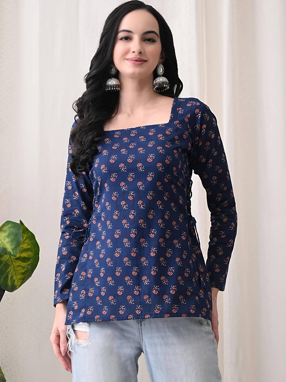 vworn store Casual Printed Women Dark Blue Top