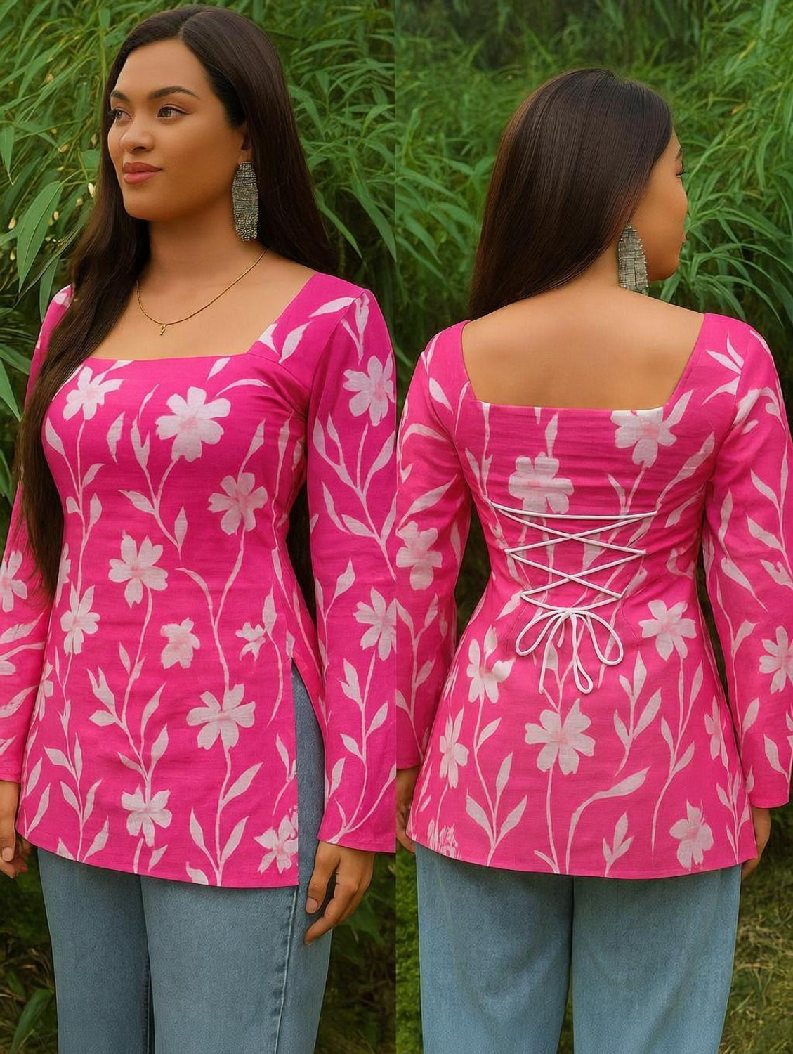 Image of SANGOURI Casual Floral Print Women Pink Top