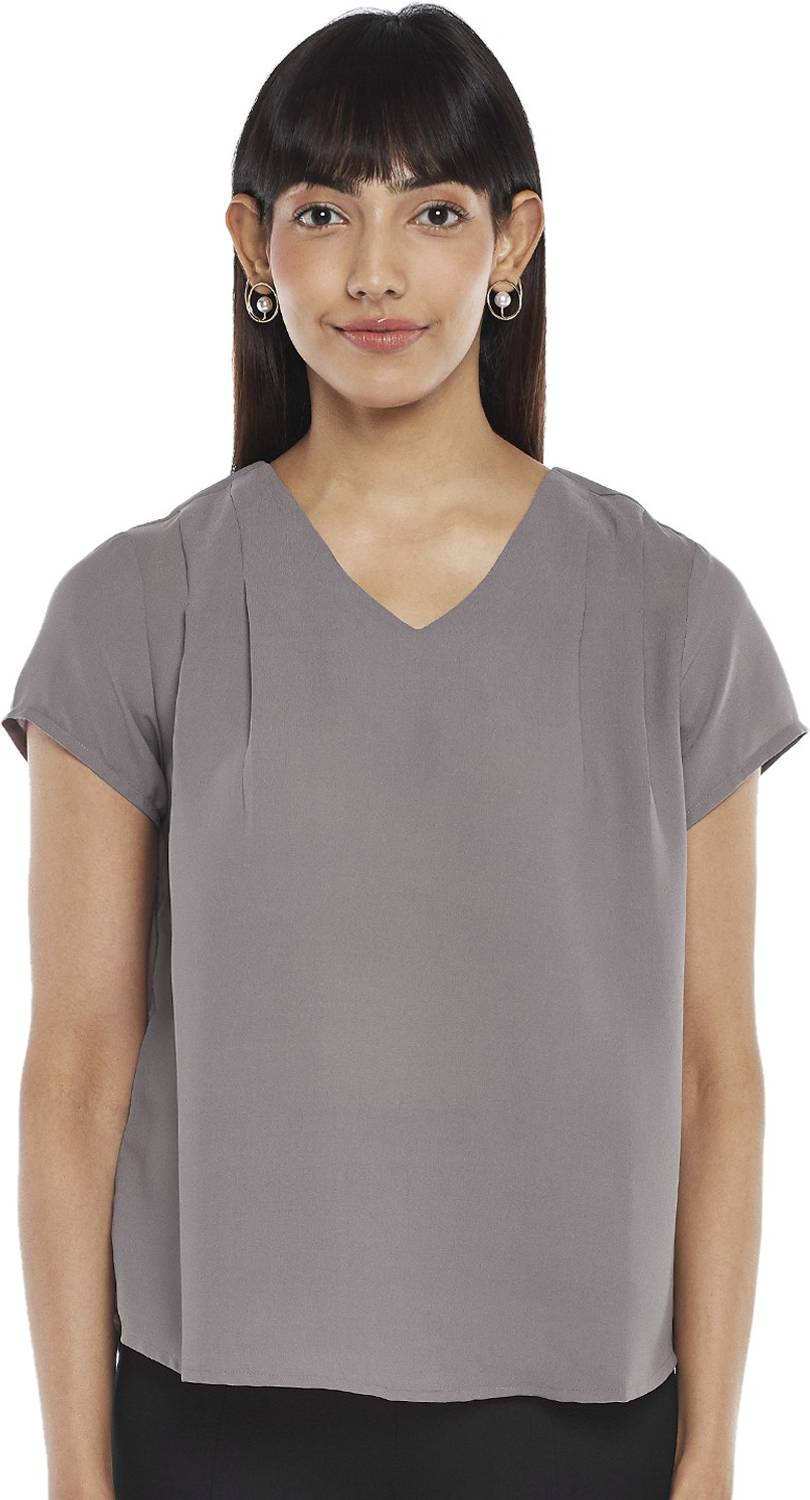 Annabelle by Pantaloons Casual Solid Women Grey Top