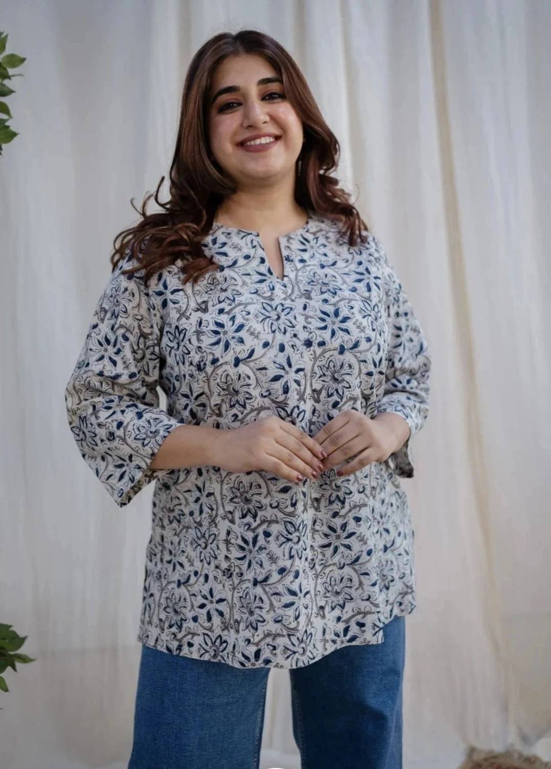 Mabri Formal Floral Print Women White Top