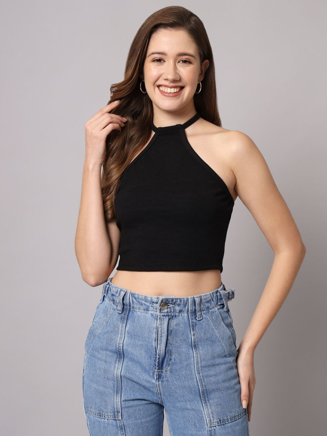 Image of FUNDAY FASHION Casual Solid Women Black Top