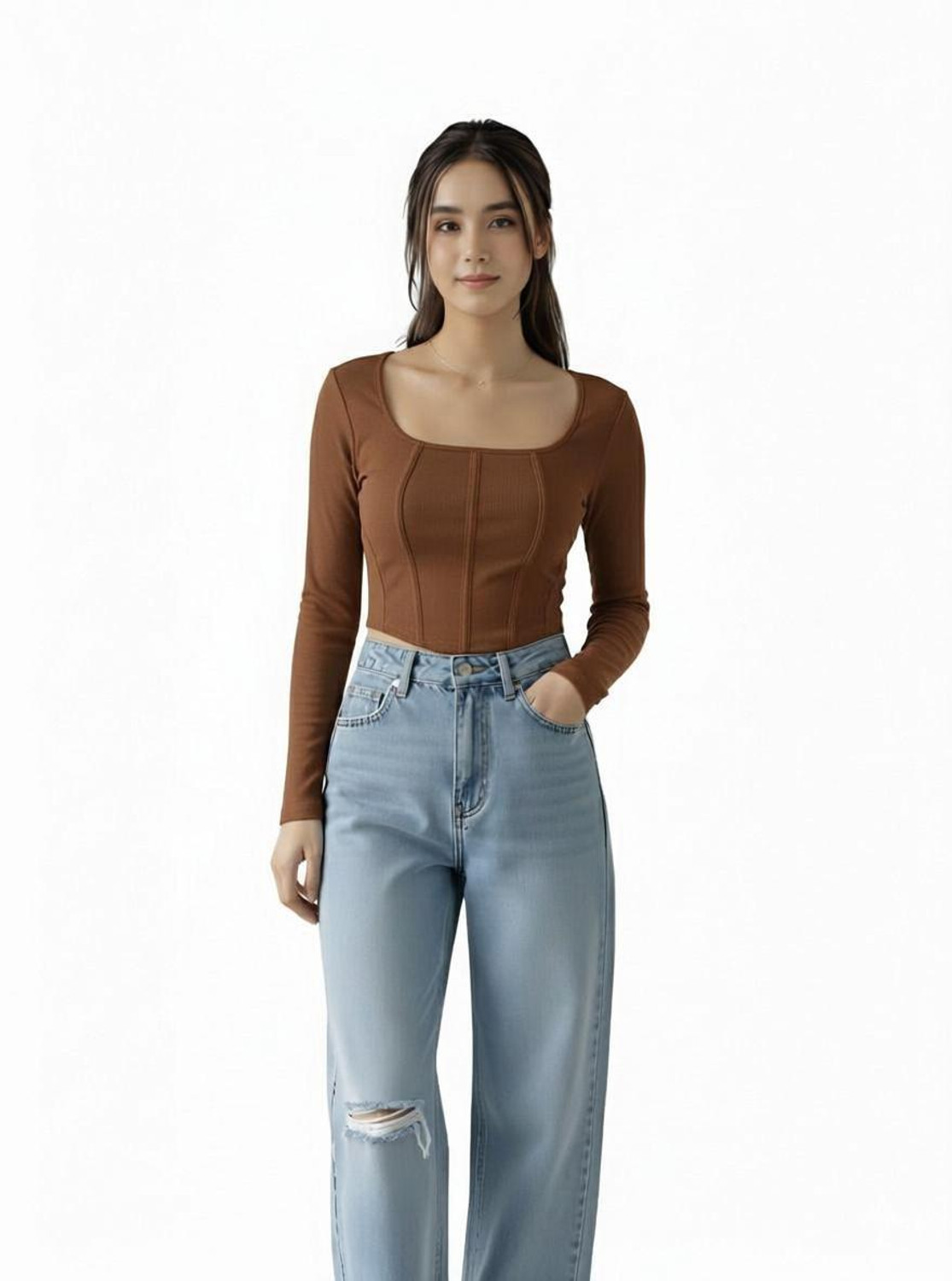 Image of SUGARCANNE Casual Striped Women Brown Top