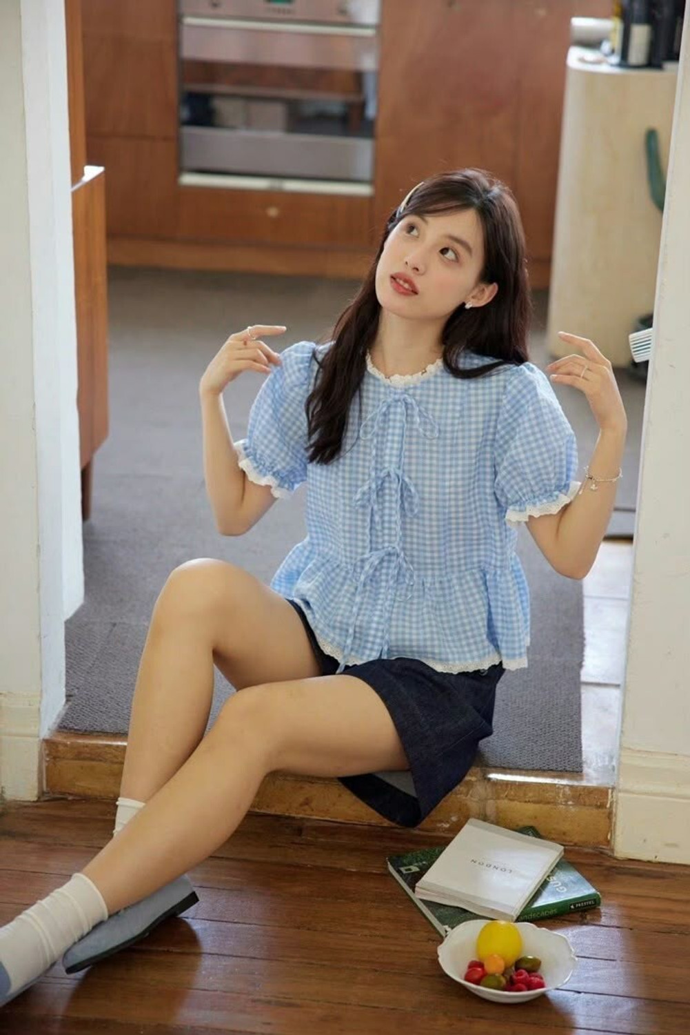 Image of QUINTESSENTIALS Casual Printed Women Light Blue Top