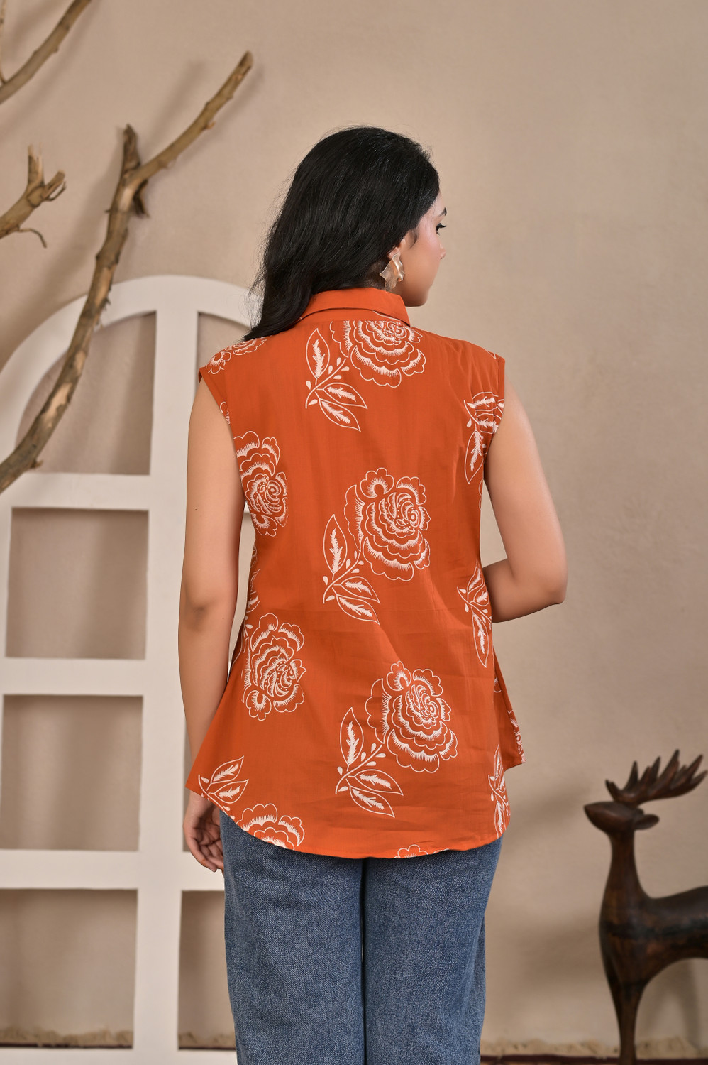 Image of SHARINI Casual Floral Print Women Orange Top