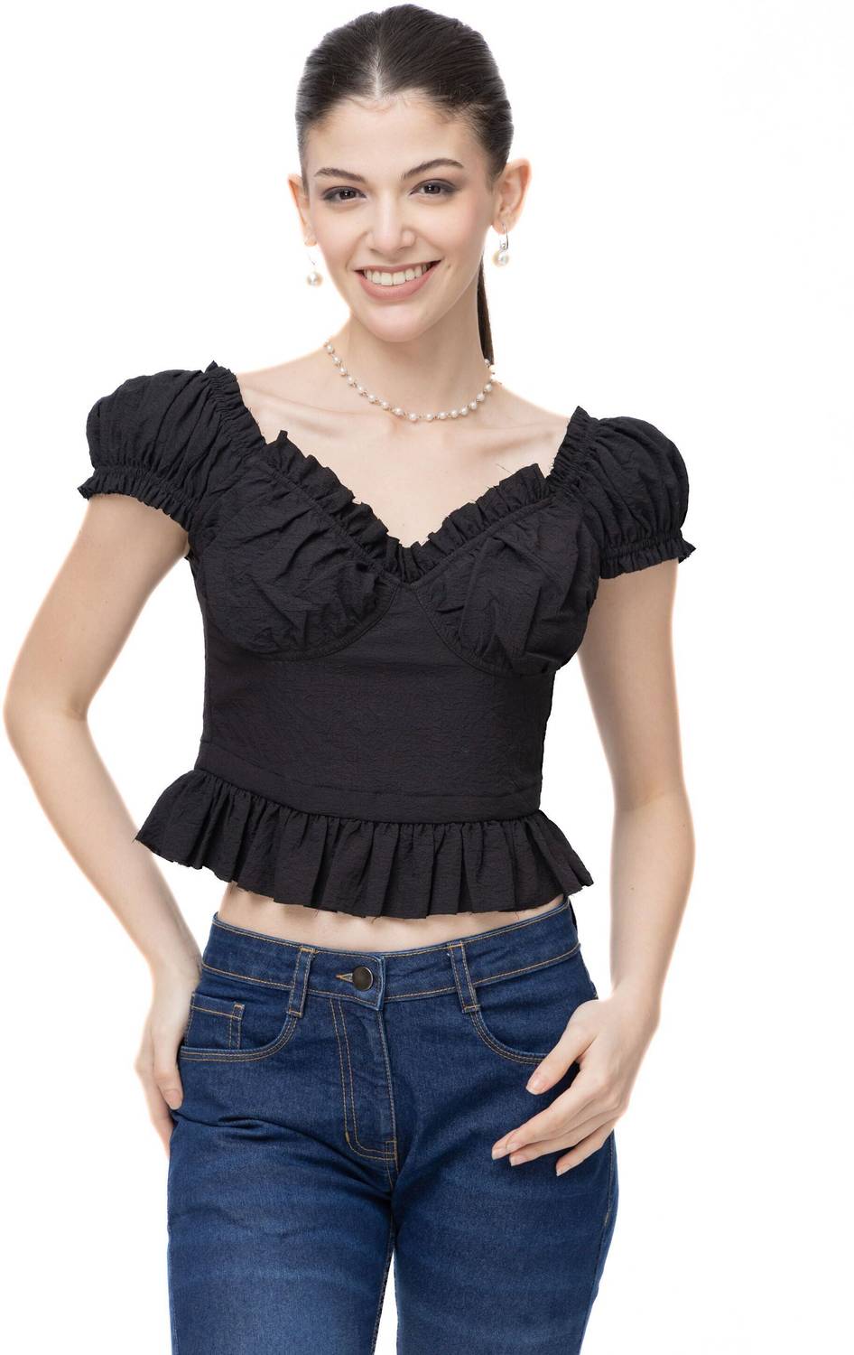7OUNCE Party Solid Women Black Top