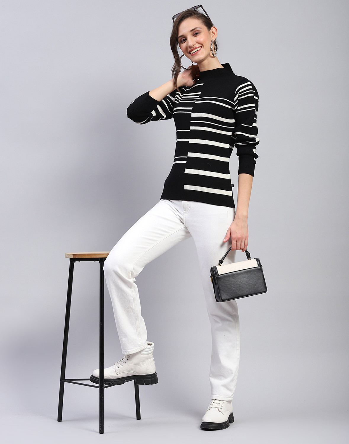 Image of MONTE CARLO Casual Striped Women Black Top