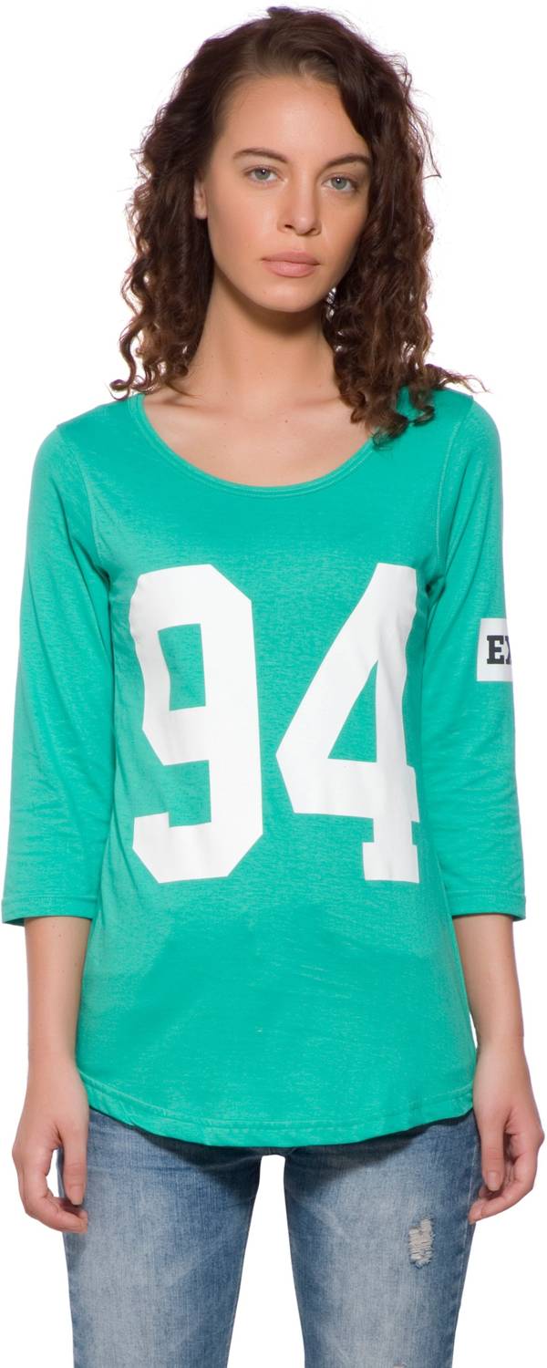 Alan Jones Casual 3/4 Sleeve Graphic Print, Printed Women Light Green Top