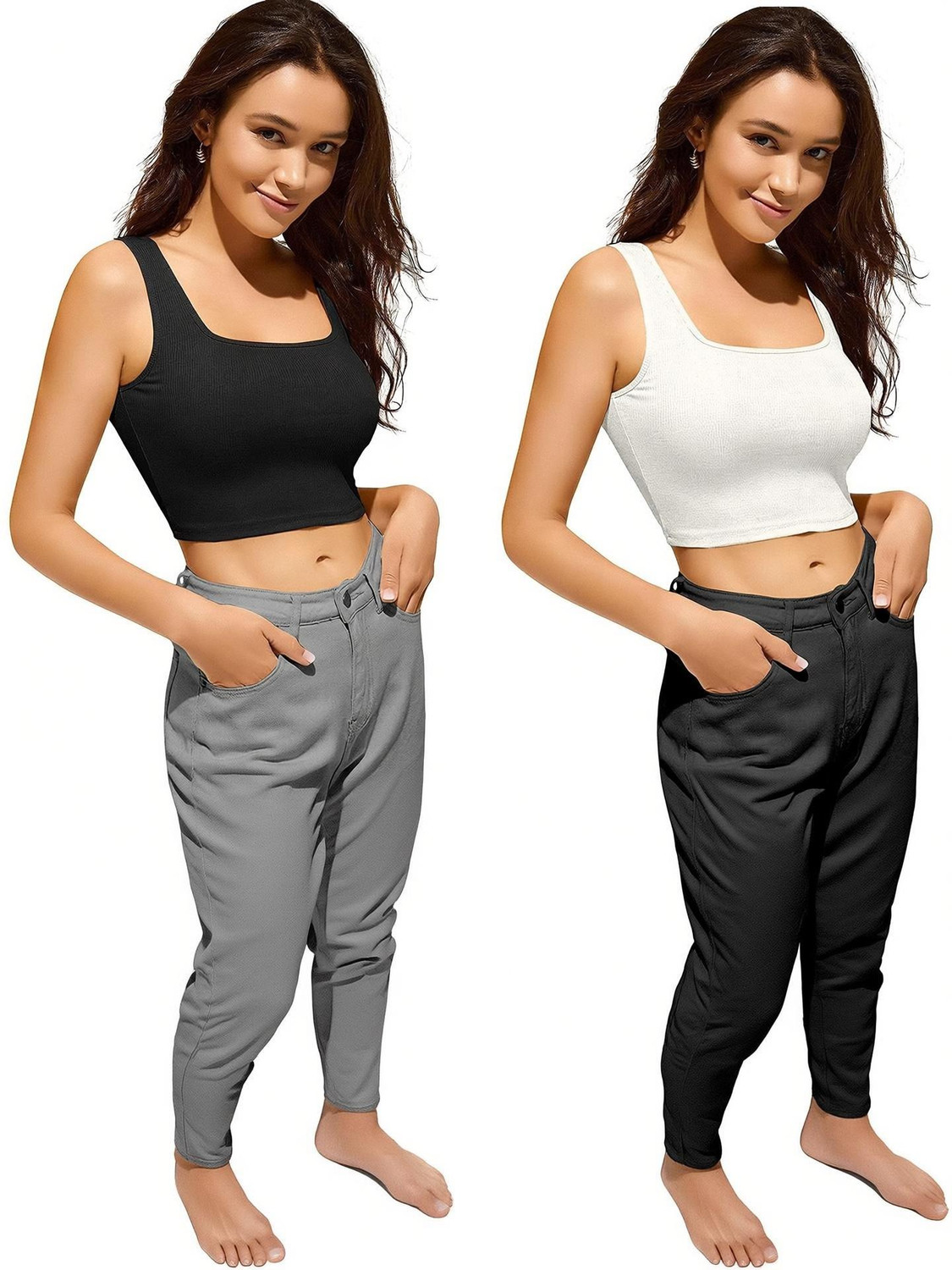 Image of PINOVO Casual Solid Women Black, White Top