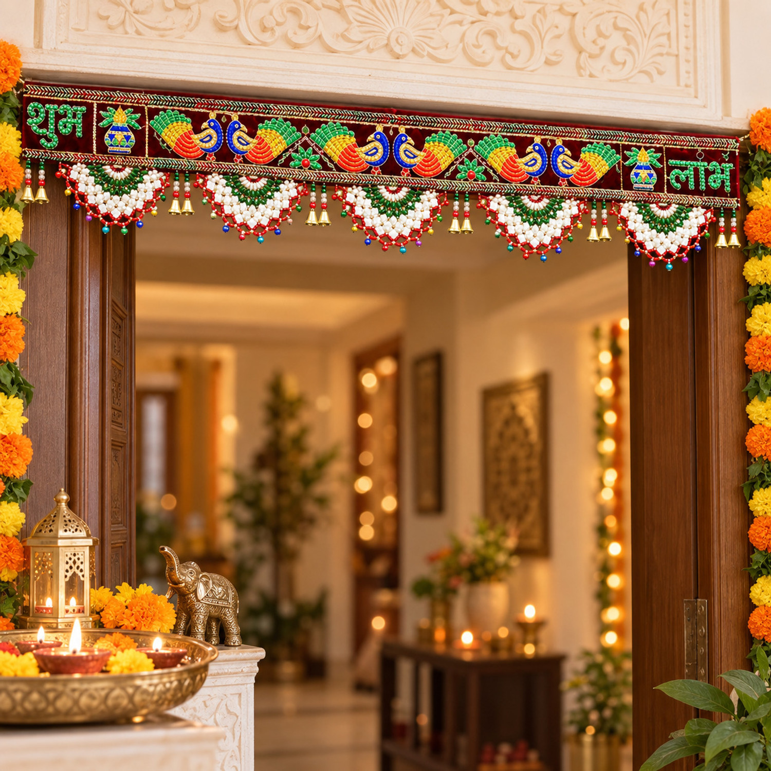 Image of Sazavat store toran for door Shubh Labh Peacock Decorative Door Toran for Home Toran
