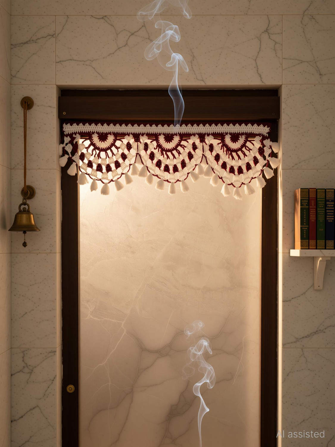 Image of VERSATILE DECORTION Traditional and Religious Maroon Colour Toran /Jhalar Made of Hand Toran