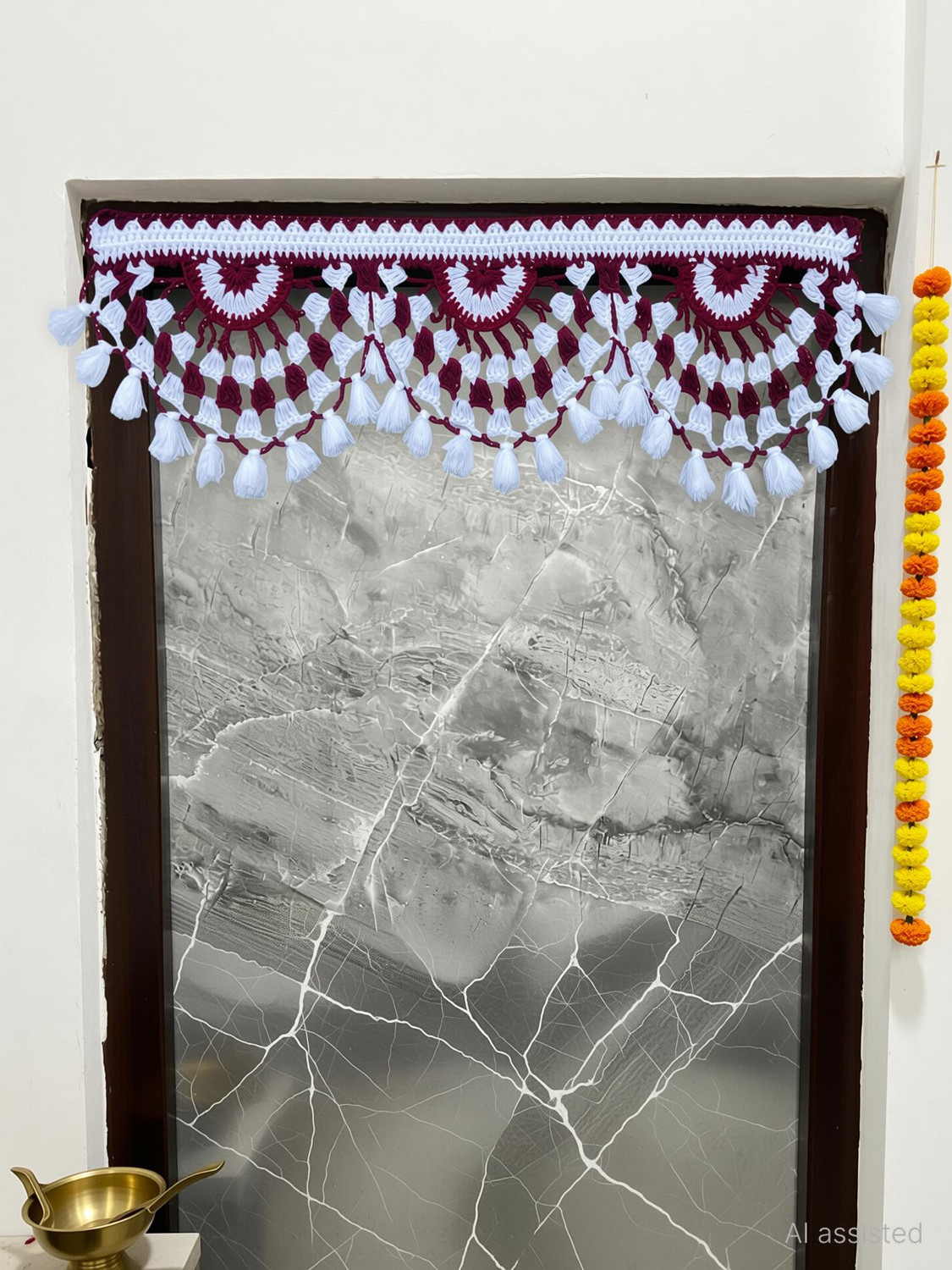 Image of VERSATILE DECORTION Traditional and Religious Maroon Colour Toran /Jhalar Made of Hand Toran