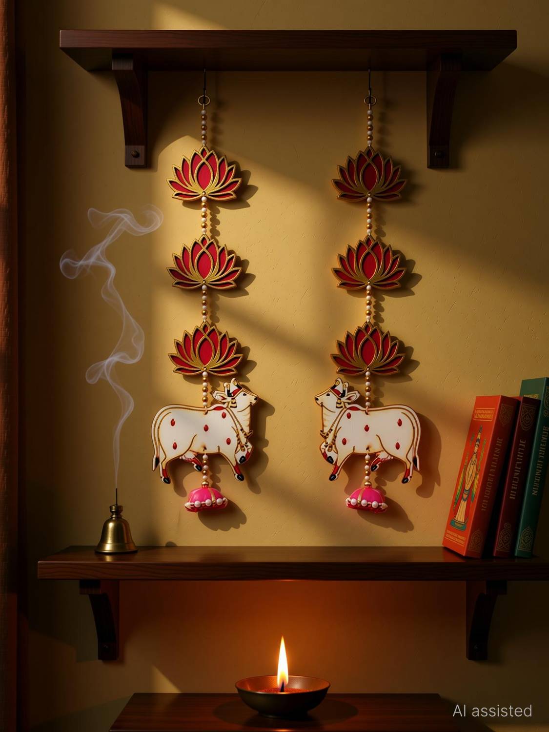 Jack Lawrence Lotus Wall Decor Hanging MDF for Home, Temple, All Festival Decoration (2 Pc's) Toran