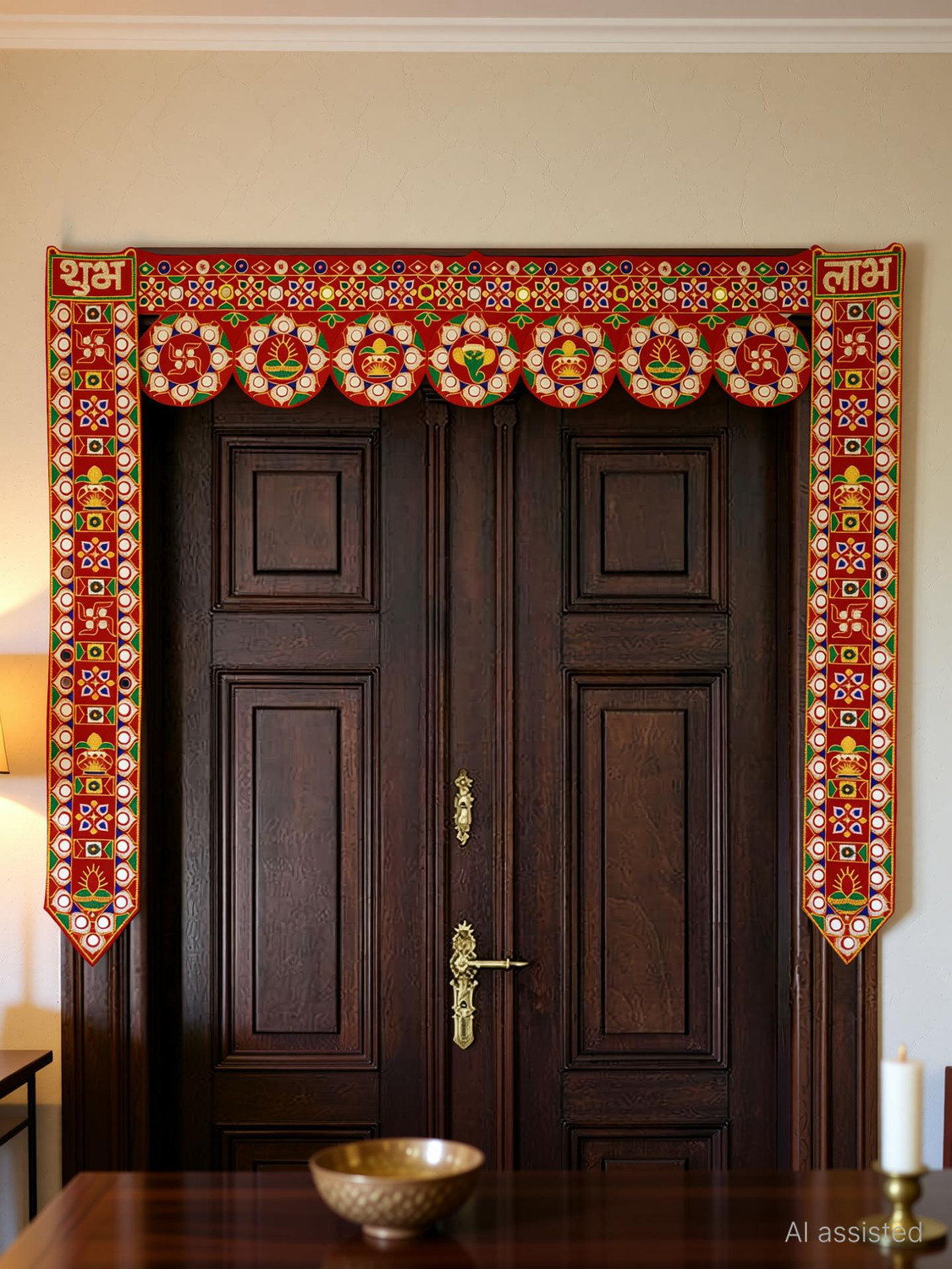 Image of KvaraKraft Shubh Labh Embroidered Door Bandarwal Set for home Decoration(Set of 3) Toran