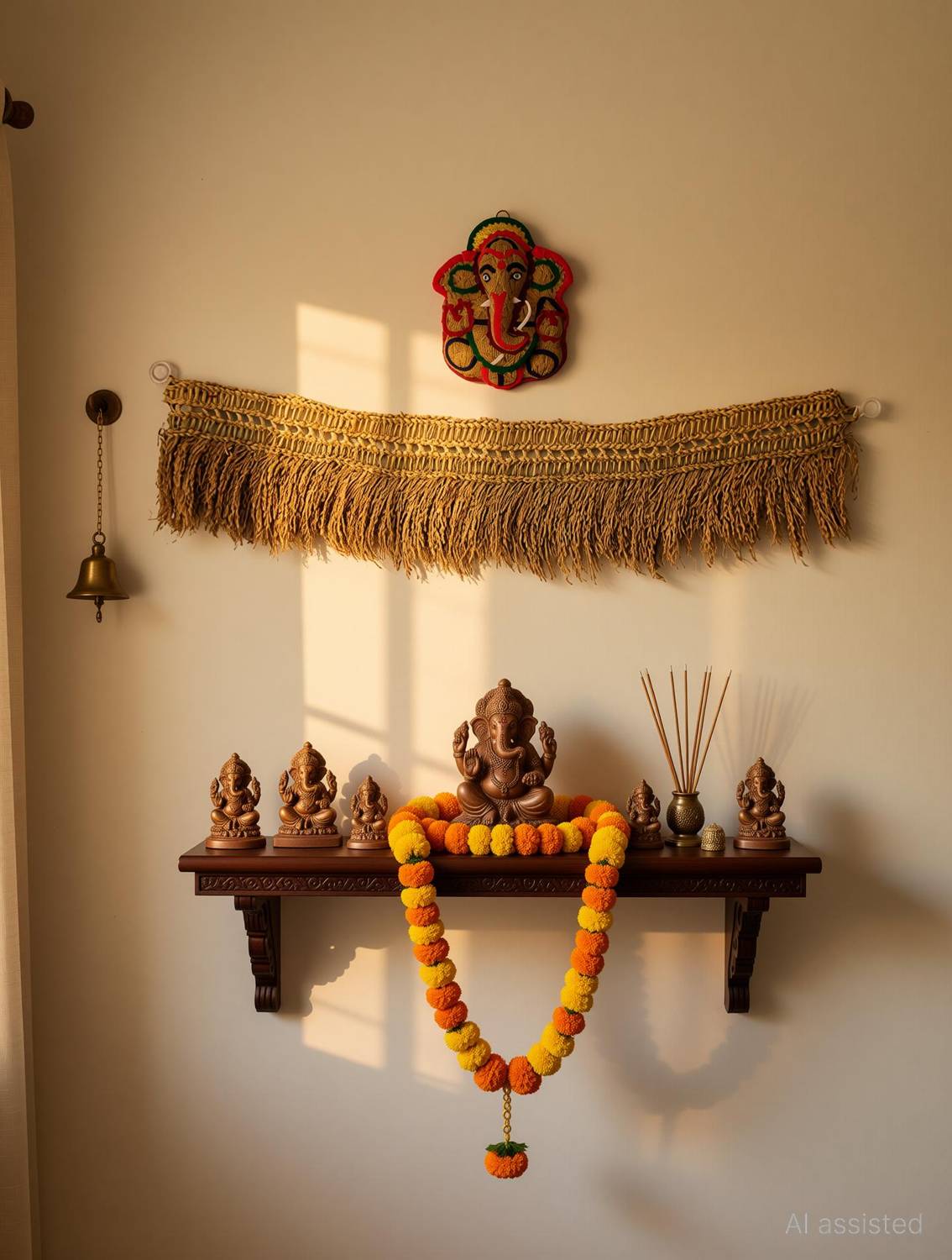 USIRA 3.5 Feet Paddy Toran with 5.5 Inch Small Ganesh Hanging Combo Toran