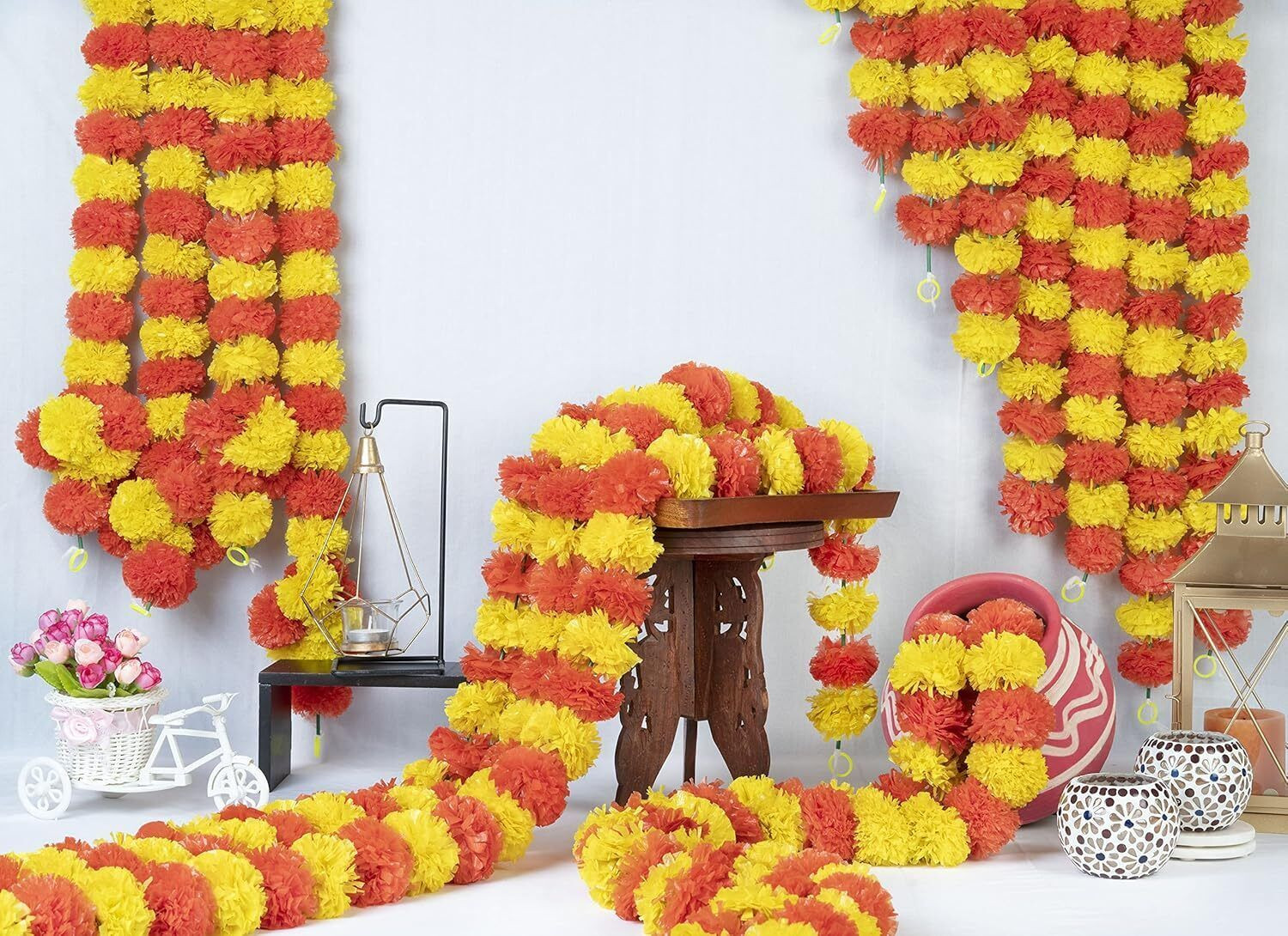 Image of MILEN Artificial Marigold Garlands Door Toran For Decoration - Pack of 5 Toran (plastic, Straight Mala)