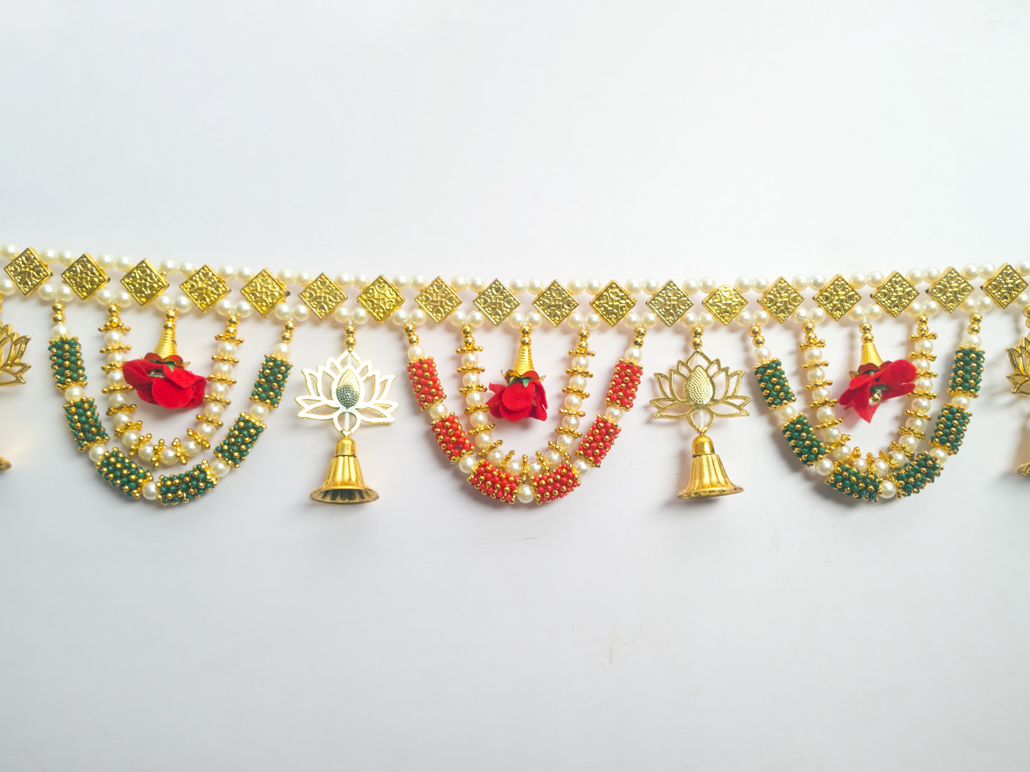 Image of chsbazar Premium Lotus Door Toran with Golden Bells & Pearl Beads Toran