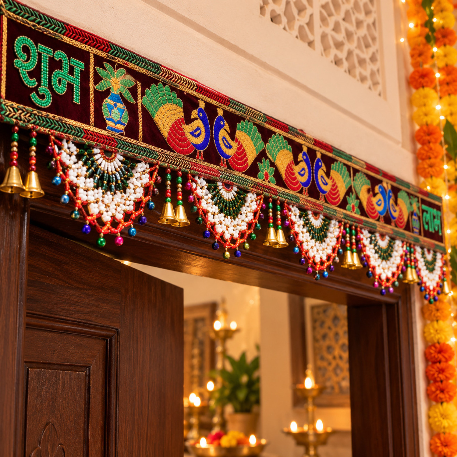 Image of Sazavat store toran for door Shubh Labh Peacock Decorative Door Toran for Home Toran