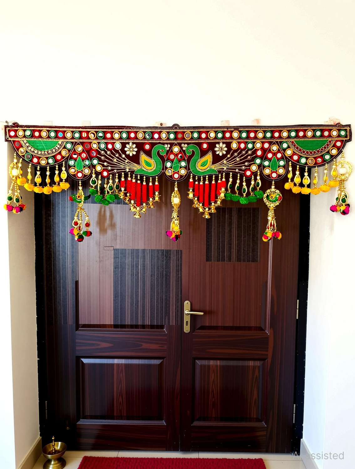 Image of P A HEALTH AND FITNESS Traditional Velvet Embroidery Peacock Jula Jhumar /Toranam Home Decor.[3FT] Toran (cotton thread)
