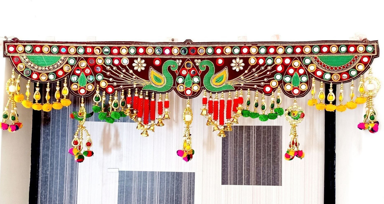 Image of P A HEALTH AND FITNESS Traditional Velvet Embroidery Peacock Jula Jhumar /Toranam Home Decor.[3FT] Toran (cotton thread)