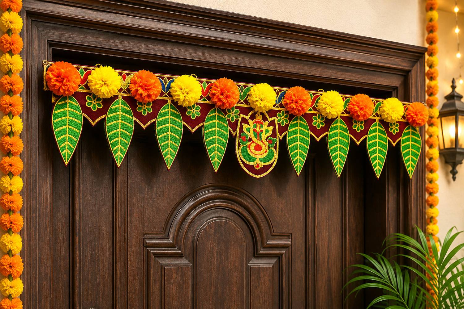 AGENZIA EXIM Ganesh pan Toran With Artificial Yellow Marigold Flower Door Toran.(Pack Of 1) Toran