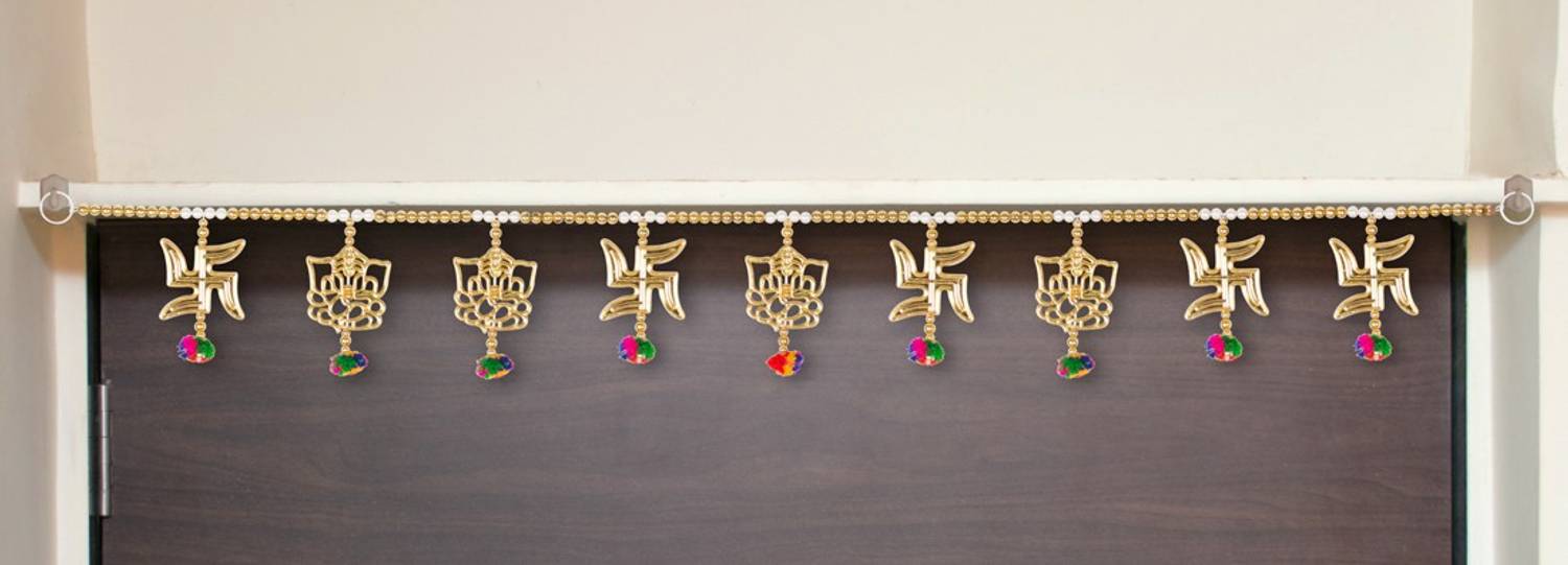 ARMONA CREATIONS Handmade Light Weight Golden Ganesh & Swastik Toran For Main Door - 3ft Toran