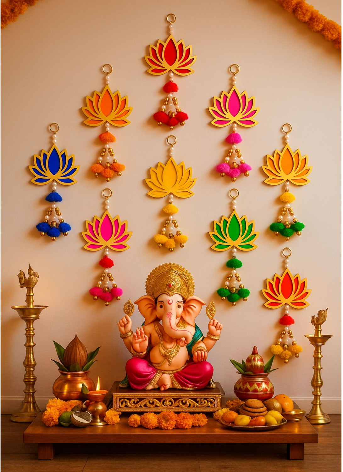Image of Sazavat store Set of 6 Piece Multi Lotus Guchha Set for Backdrop and Decoration (9Inches) Toran