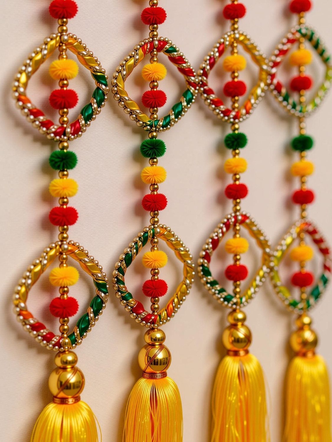 Image of Sazavat store Sazavat Store 2 Pieces Yellow Square Moti Tassel Toran for Festive Decoration Toran