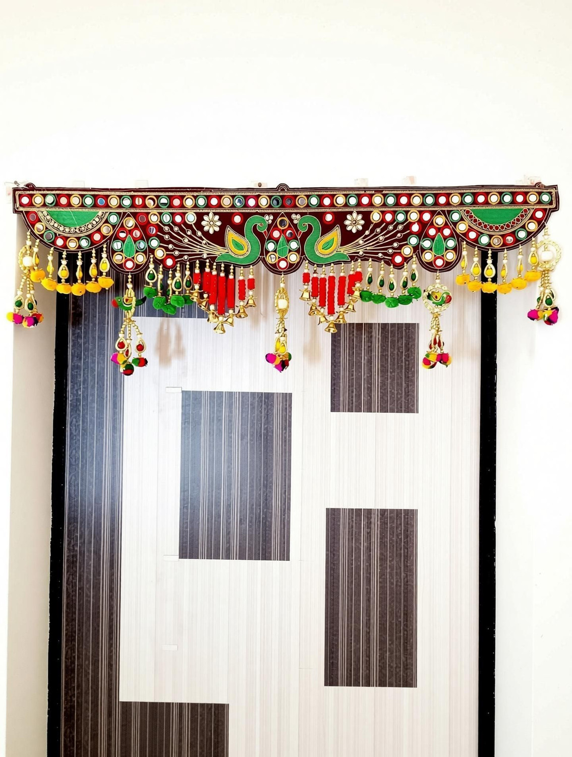 Image of P A HEALTH AND FITNESS Traditional Velvet Embroidery Peacock Jula Jhumar /Toranam Home Decor.[3FT] Toran (cotton thread)