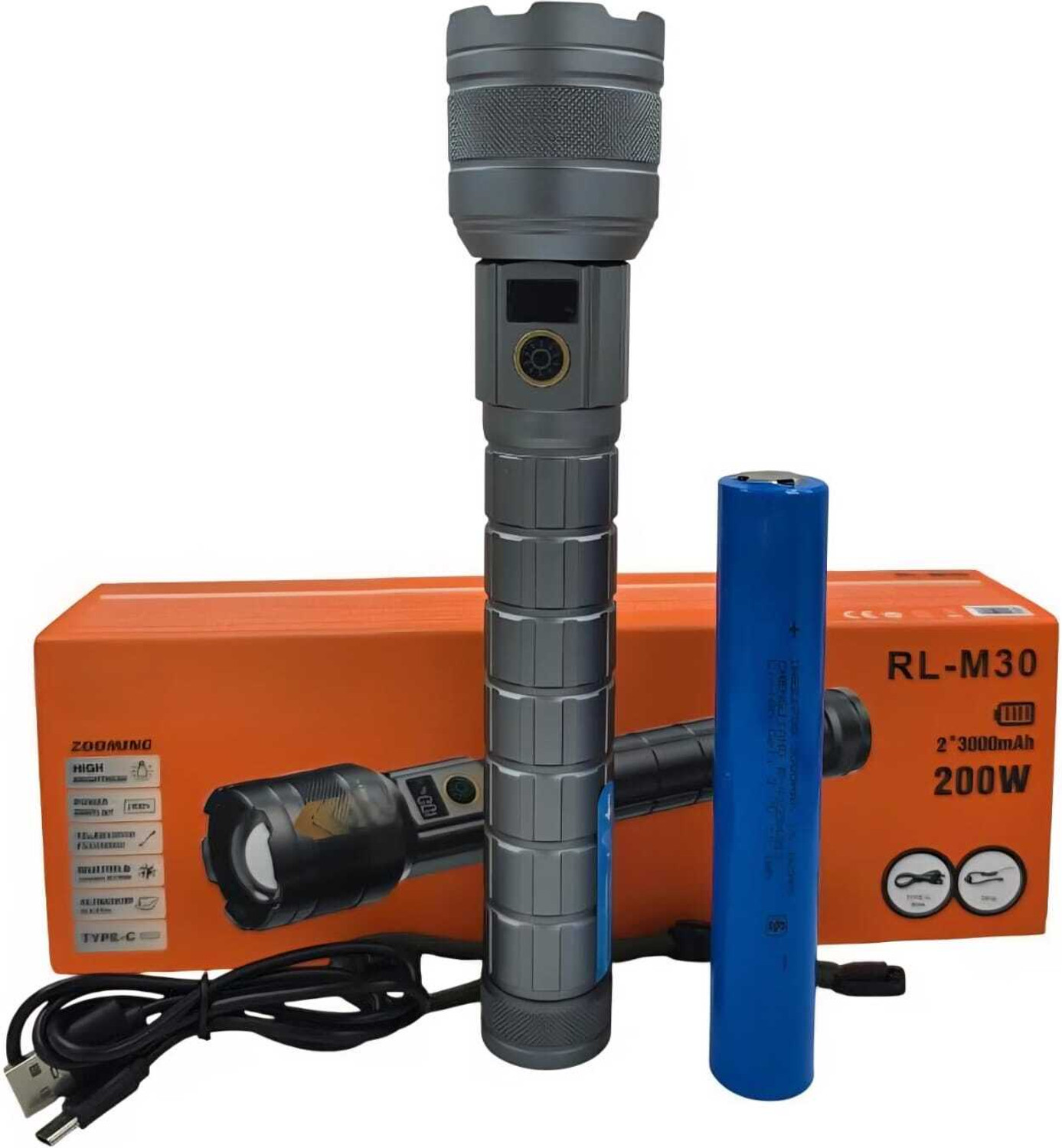Image of Kay-Joy RL-M30 LED Metal Torch|200W Powerful Zoom Flashlight with Multiple Light Modes Torch