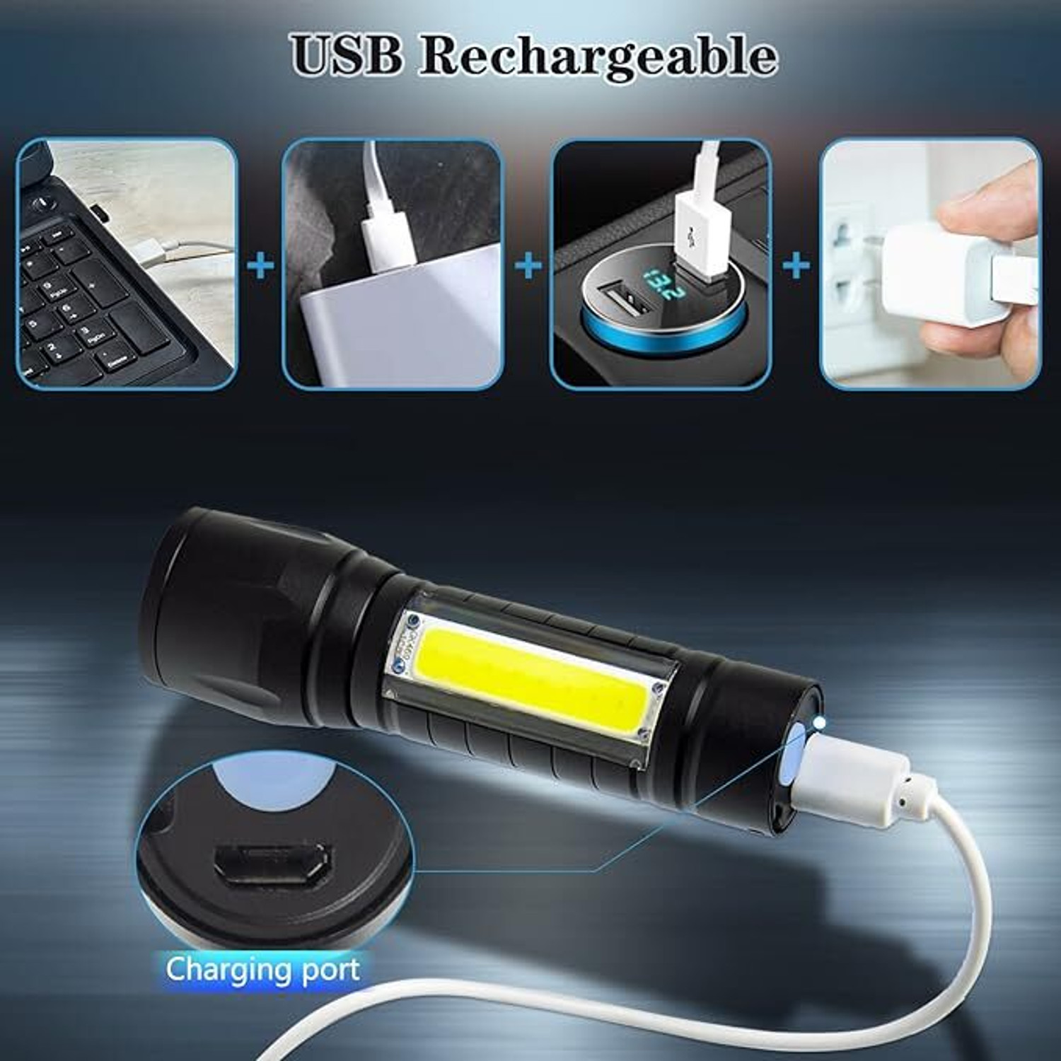 Image of Sument (Pack of 2) Mini Pocket Light Zoom COB USB Charging Led Water Proof TorchT Torch