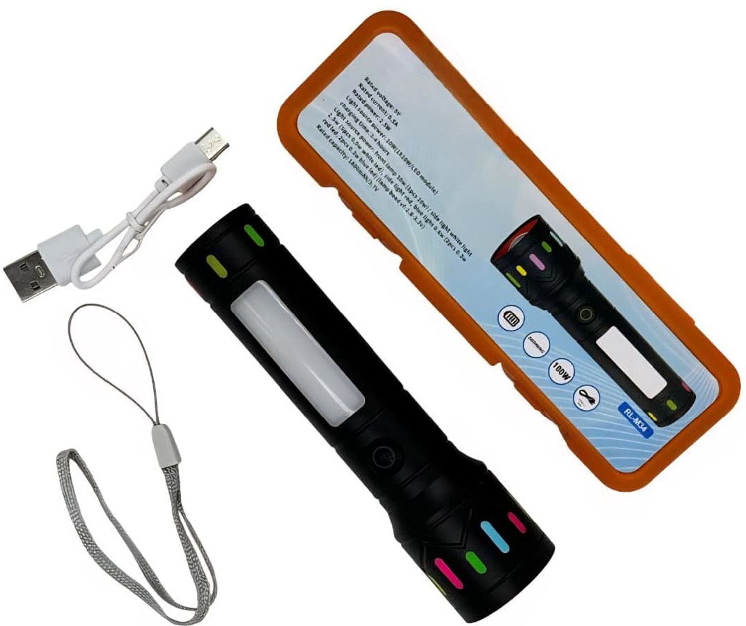 Image of Kay-Joy RL-M34 LED Torch Rechargeable Flashlight with Zoom Focus & Fast Charging Torch
