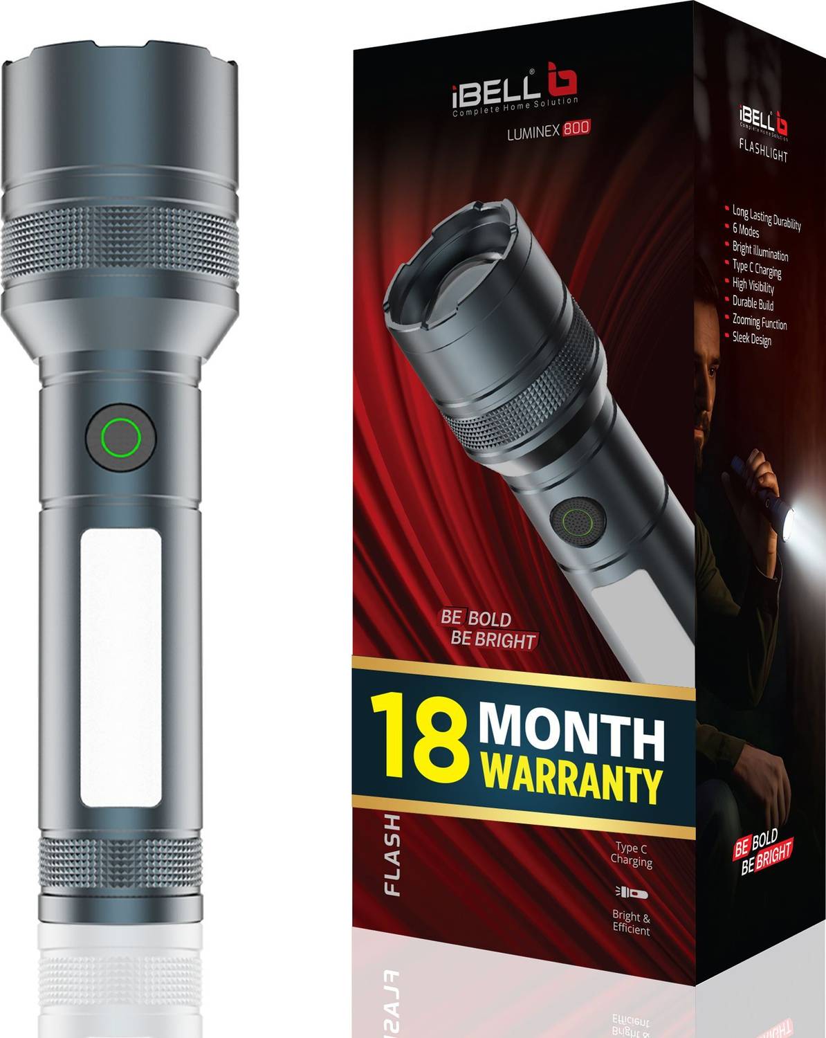 lumi IMPEX Lumin X1 Torch (Black, 21 cm, Rechargeable)
