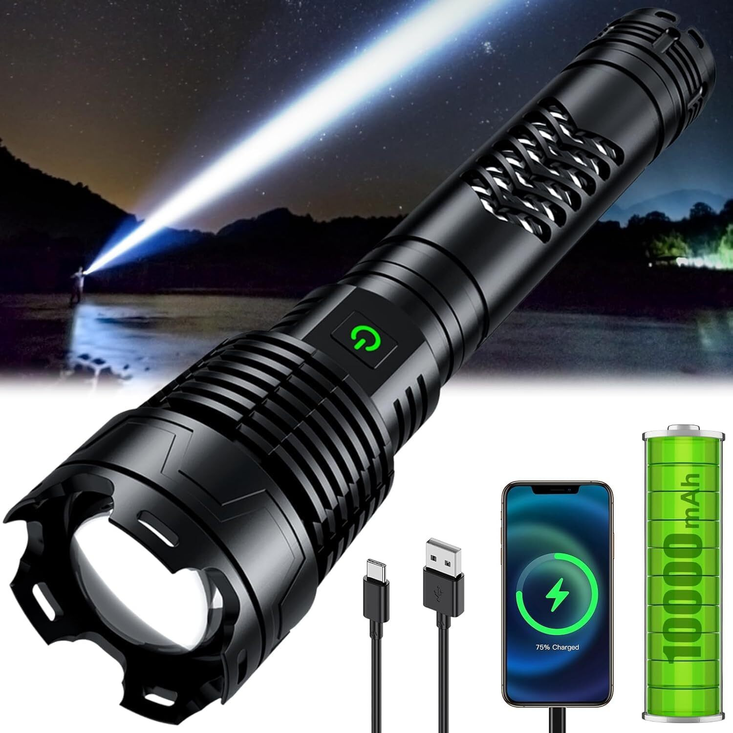 Image of Dazzel Flex M376 (ZOOMABLE METAL LED )5 Modes Flashlight, Super Bright 150W Light Torch
