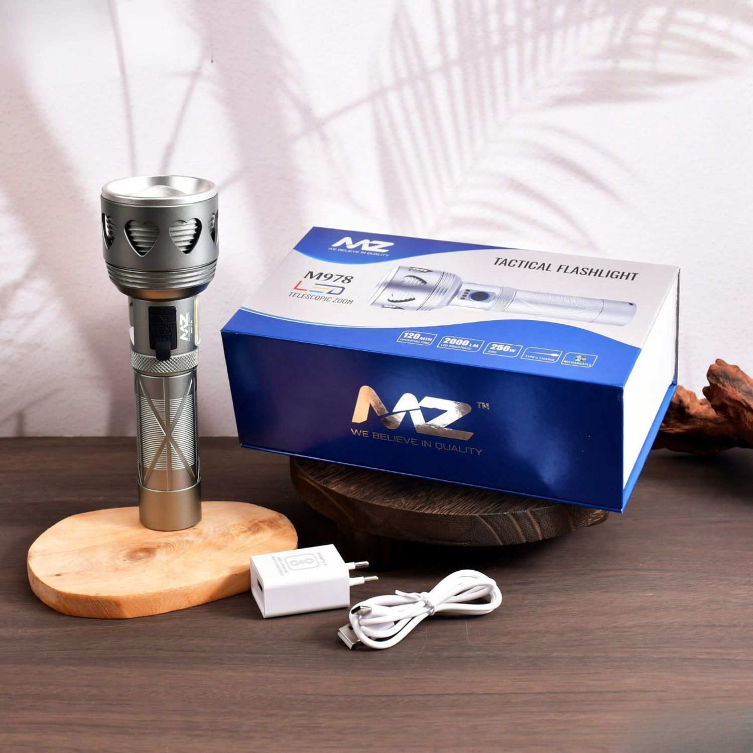 Image of MZ M978 (LED RECHARGEABLE METAL TORCH) Zoomable 250W Power & 5500mAh Battery,2000LM Torch